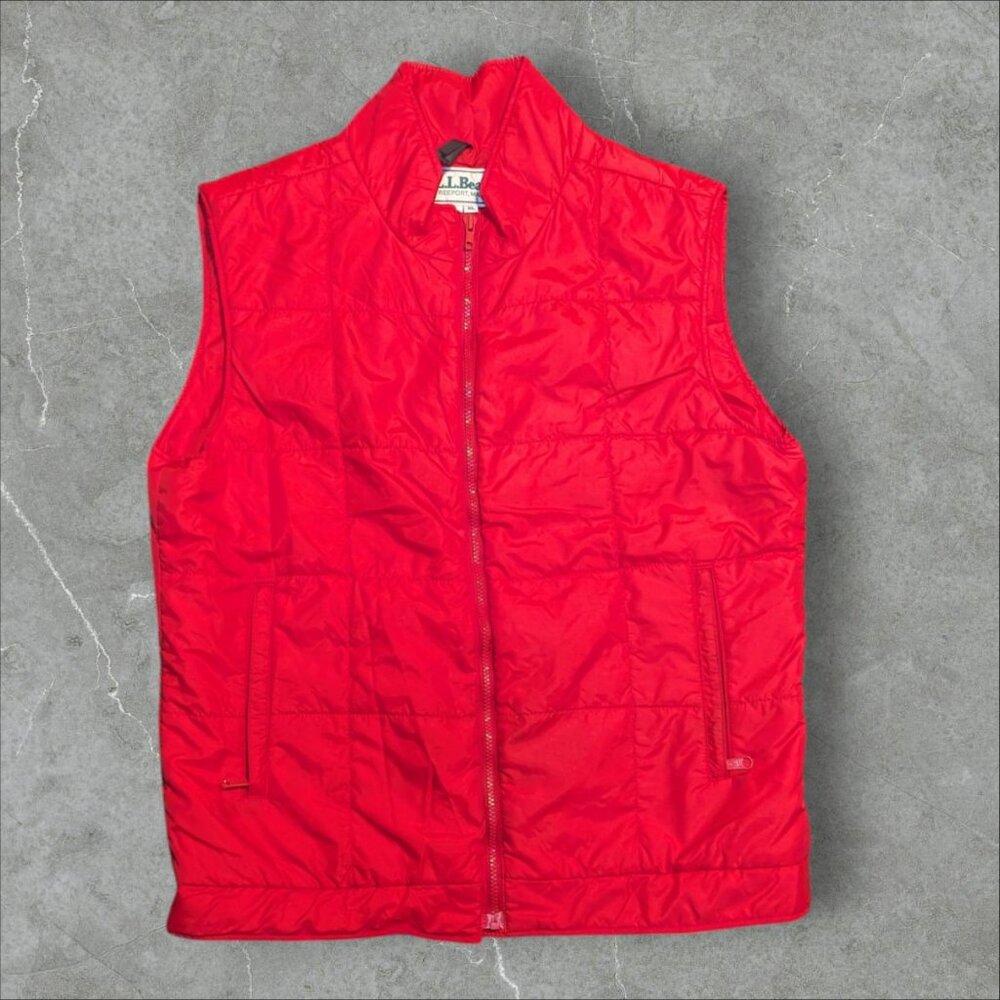 Vintage LL‎ Bean Red Puffer Vest Men’s Zip XL Long Outdoor Hiking Camping